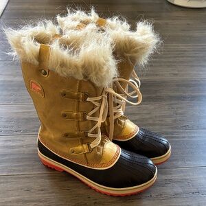 Sorel Tan and Black Kids Snow Boots